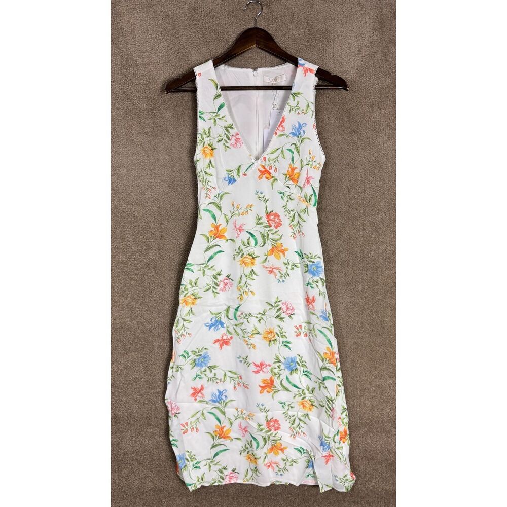 WAYF Dahlia Dress Size‎ XS Vintage White Floral Sleeveless V Neck Midi Retro NEW - Picture 4 of 14